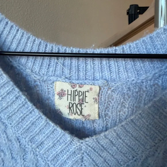 Hippie Rose Sky Blue V-Neck Sweater - Picture 3 of 4